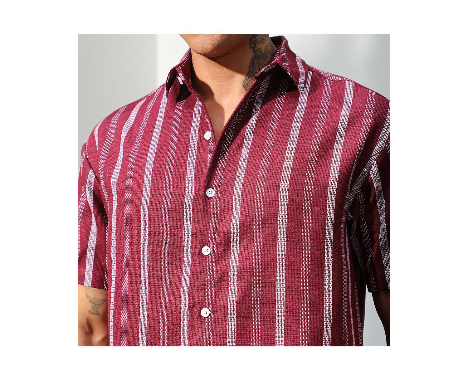 Men's Maroon Red Pencil Striped Shirt