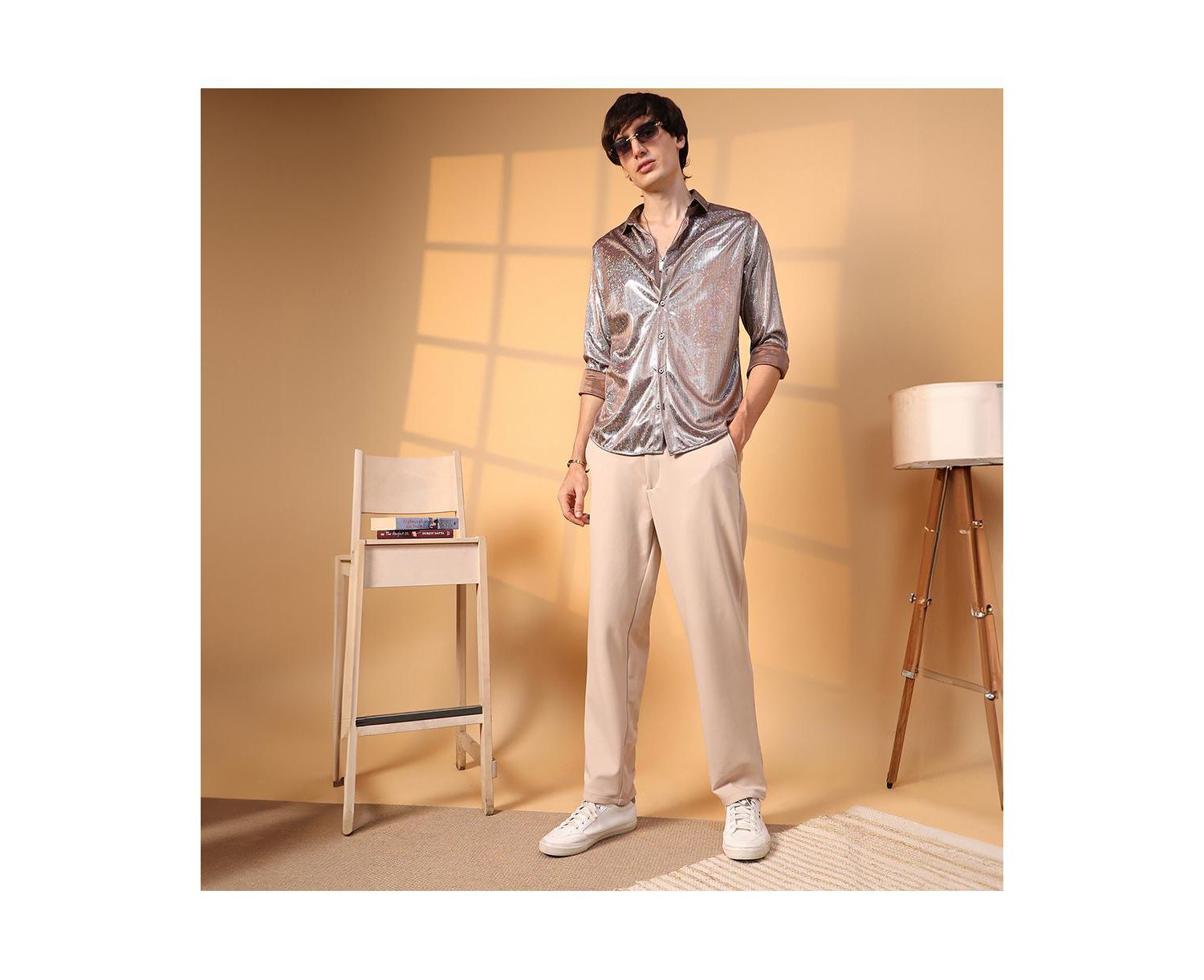Men's Metallic Brown Sheen Chevron Shirt