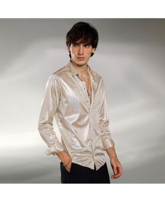 Men's Metallic Beige Sheen Chevron Shirt