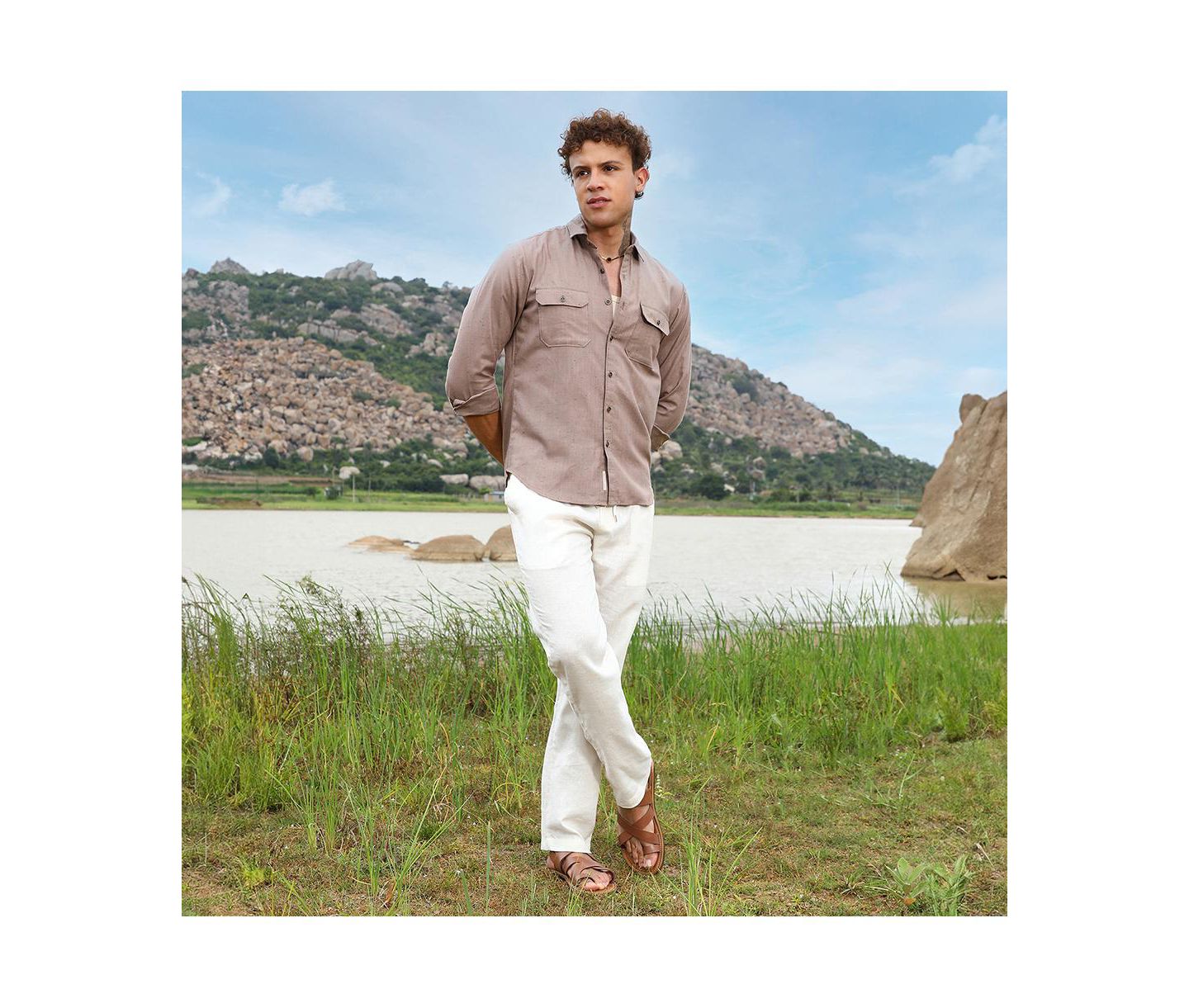 Мужская рубашка Cahoot Campus Sutra Peanut Brown Heathered Utility, цвет: Коричневый — фото 6