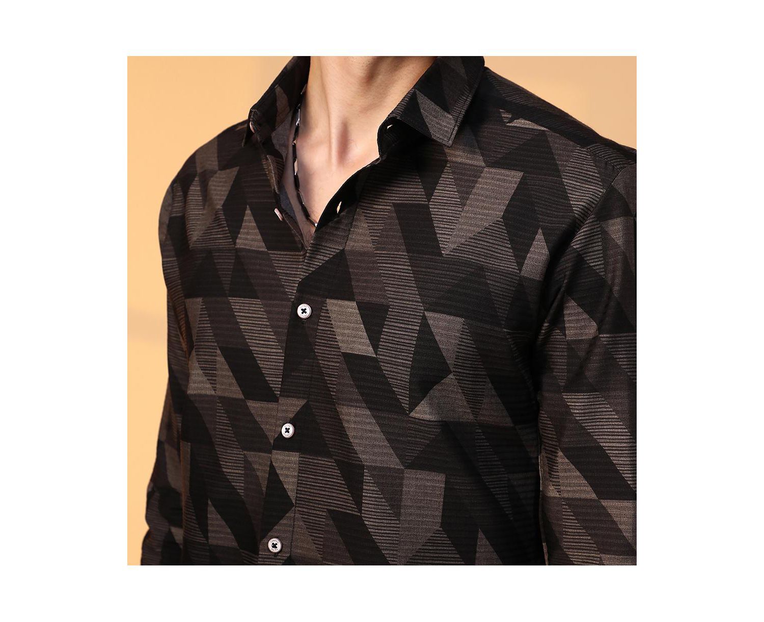 Men's Midnight Black Geometric Seersucker Shirt
