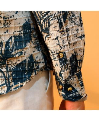 Men's Ivory White & Indigo Blue Foliage-Waffle Shirt