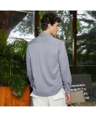 Men's Coin Grey Waffle-Textured Shirt