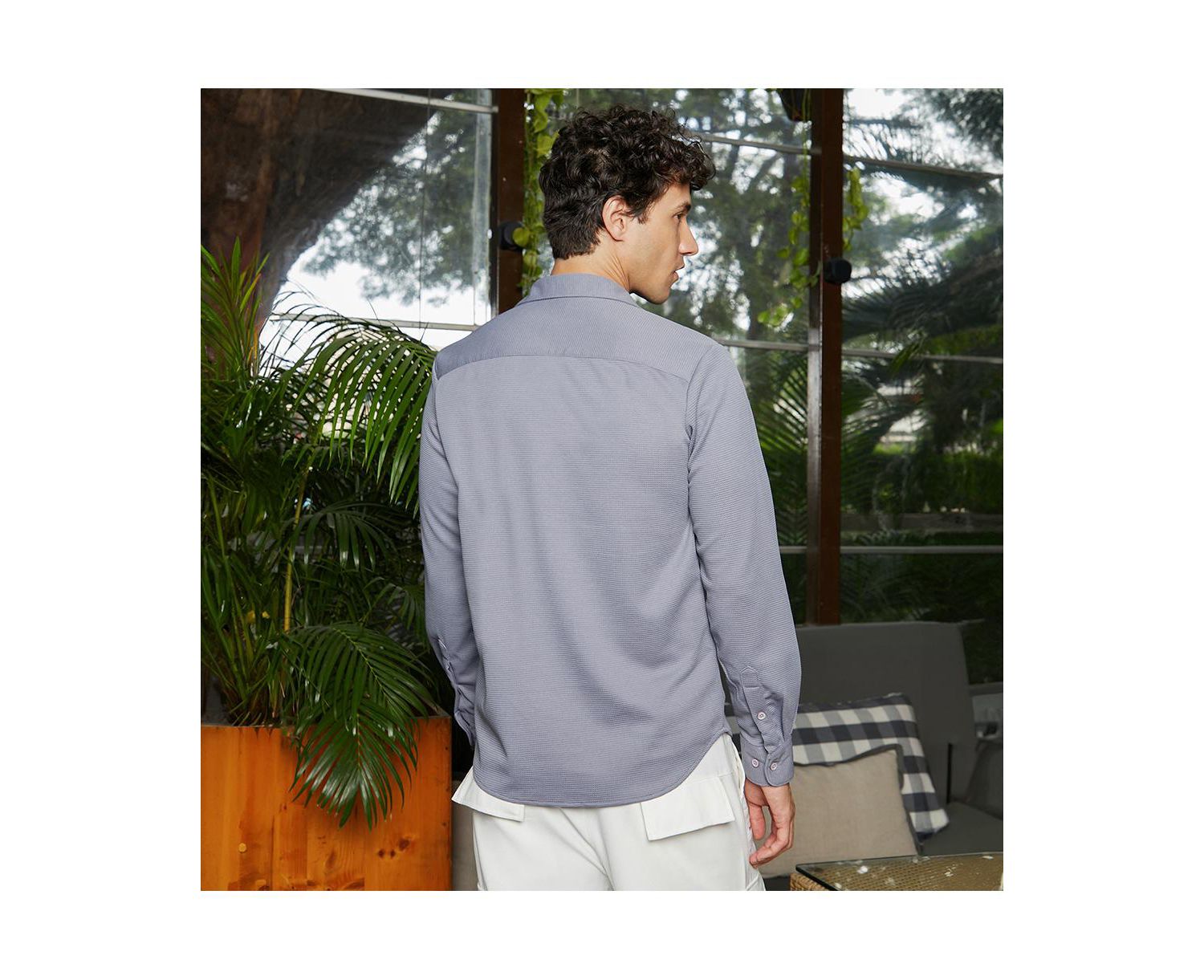 Men's Coin Grey Waffle-Textured Shirt