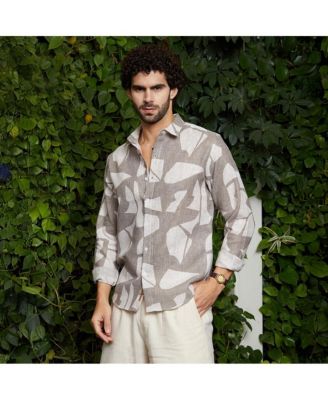 Men's Tan Brown Abstract Heathered Shirt