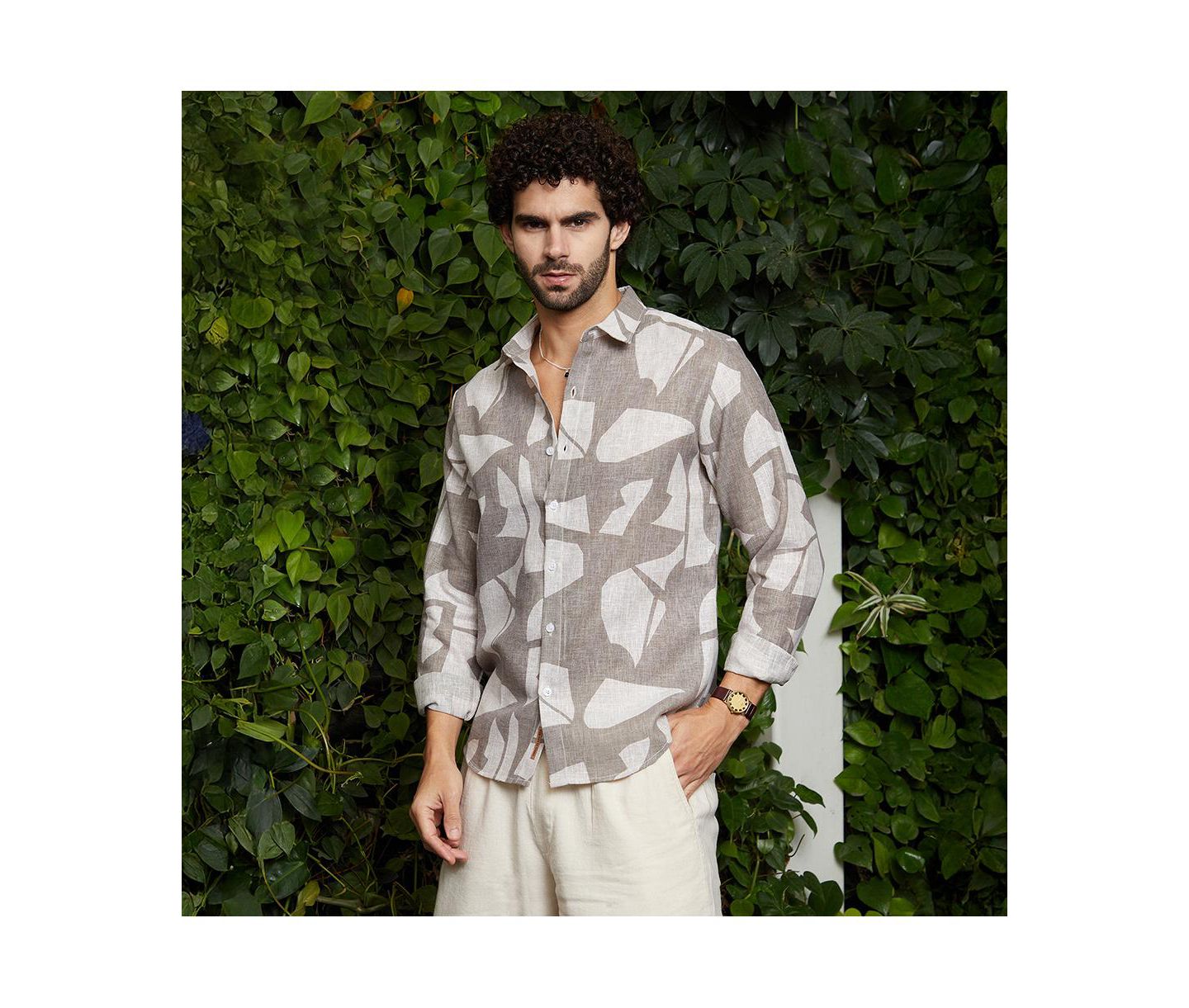 Мужская рубашка Cahoot Campus Sutra Tan Brown Abstract Heathered, цвет: Коричневый — фото 3