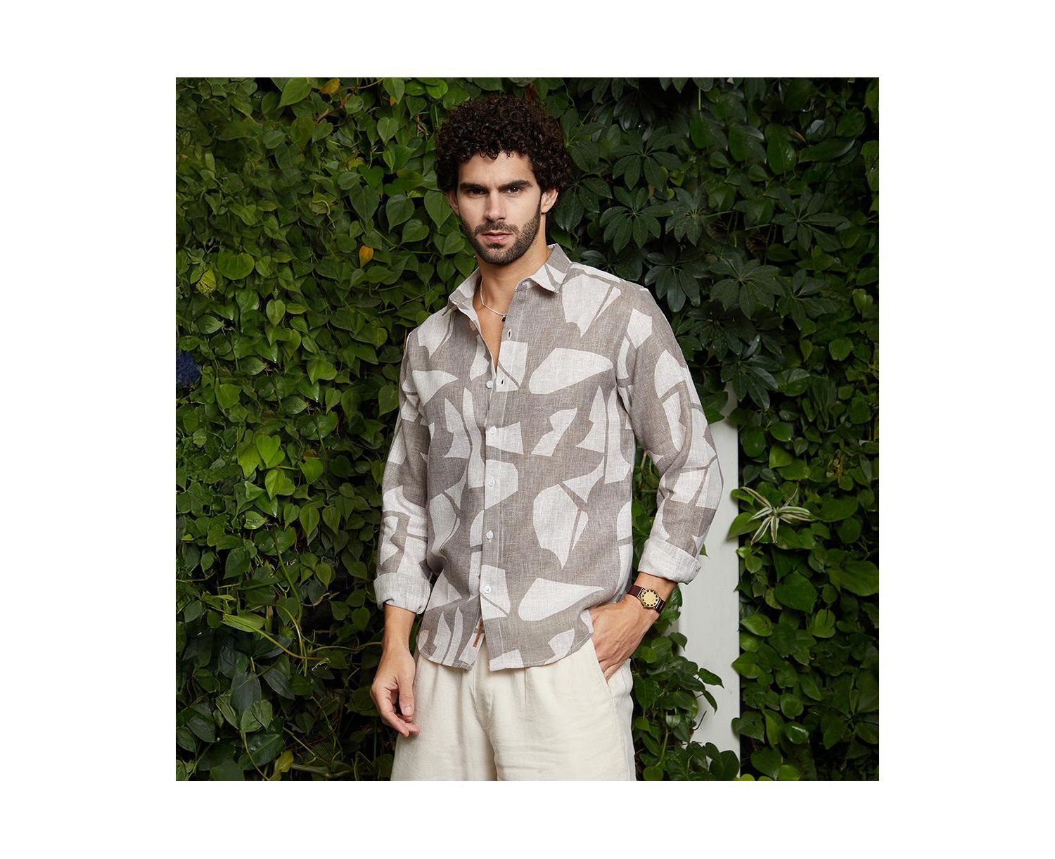 Men's Tan Brown Abstract Heathered Shirt
