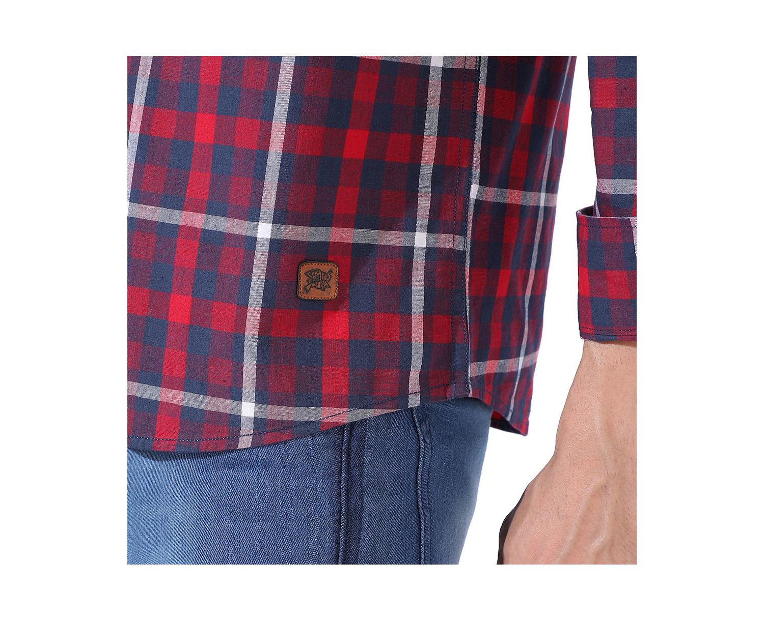 Men's Navy Blue & Red Tartan Plaid Shirt