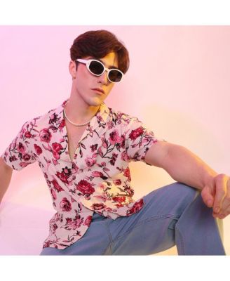 Men's Vermillion Red & Ivory White Rose Shirt