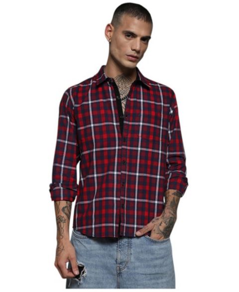 Мужская рубашка Cahoot Campus Sutra Navy Blue & Red Tartan Plaid, цвет: Красный