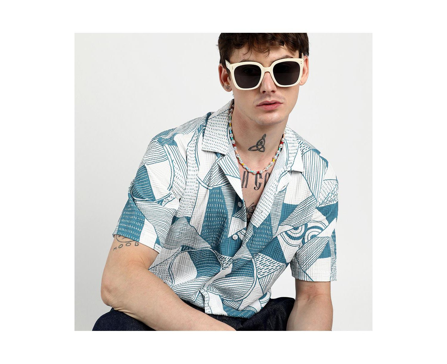 Men's Oversized Geometric Lined Shirt
