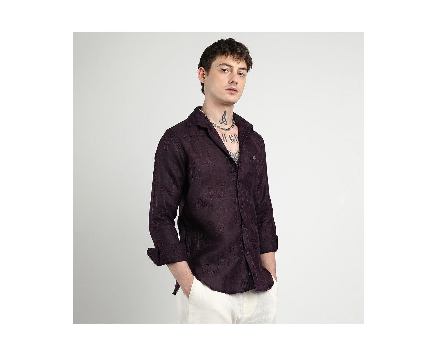 Men's Embroidered One-Lined Shirt