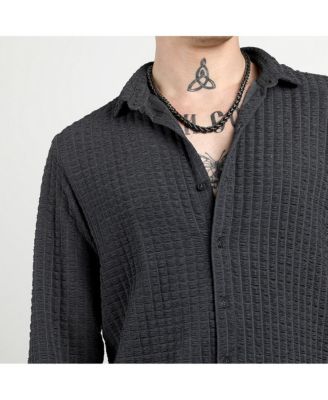 Men's Charcoal Grey Cube-Textured Shirt