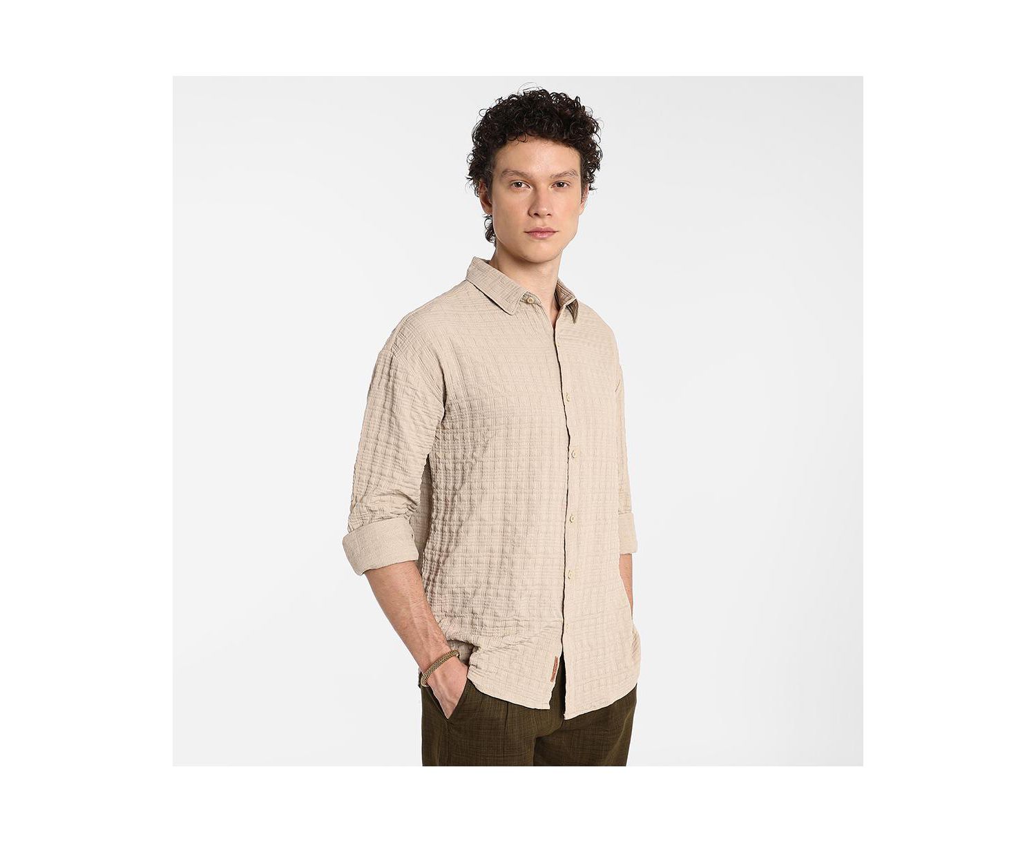 Men's Saltbox Beige Dimentional-Textured Shirt