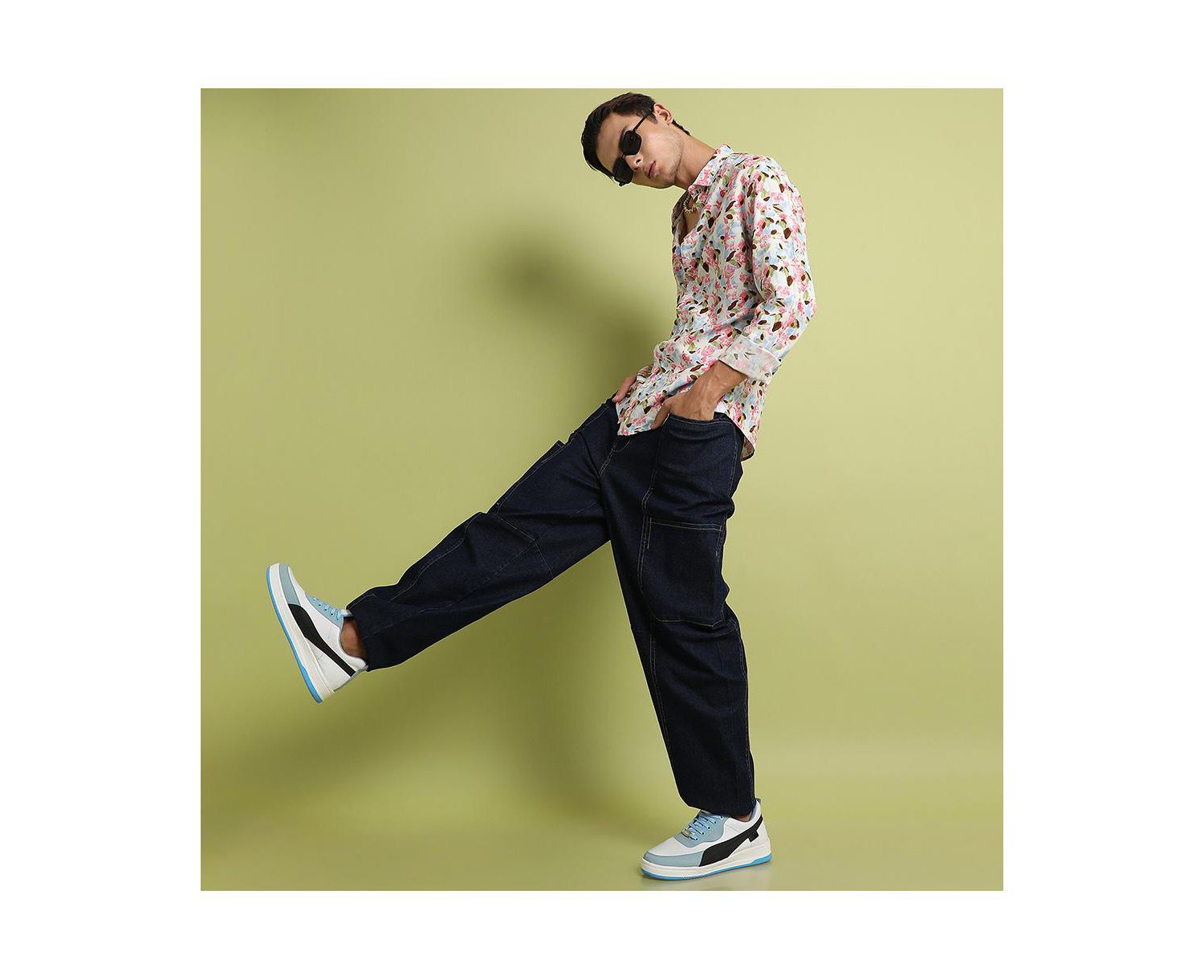 Men's Blue & Pink Leaf Strokes Shirt