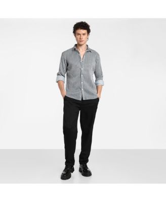 Men's Midnight Black & Powder White Pleat-Creased Shirt