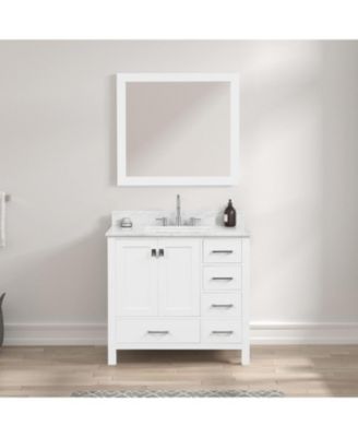 36" Matte White Bathroom Vanity Set with Marble Countertop & Ceramic Sink, Solid Wood Freestanding Vanity for Modern Bathrooms