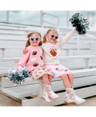 Toddler Girls Football Bows Patch Knit Sweater