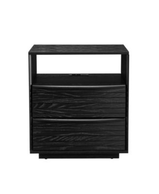 Nightstand with Charging Station & Outlet Hole & 2 Solid Wood Drawers