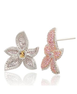 Suzy Levian Sterling Silver Sapphire & White Sapphire Flower Earrings