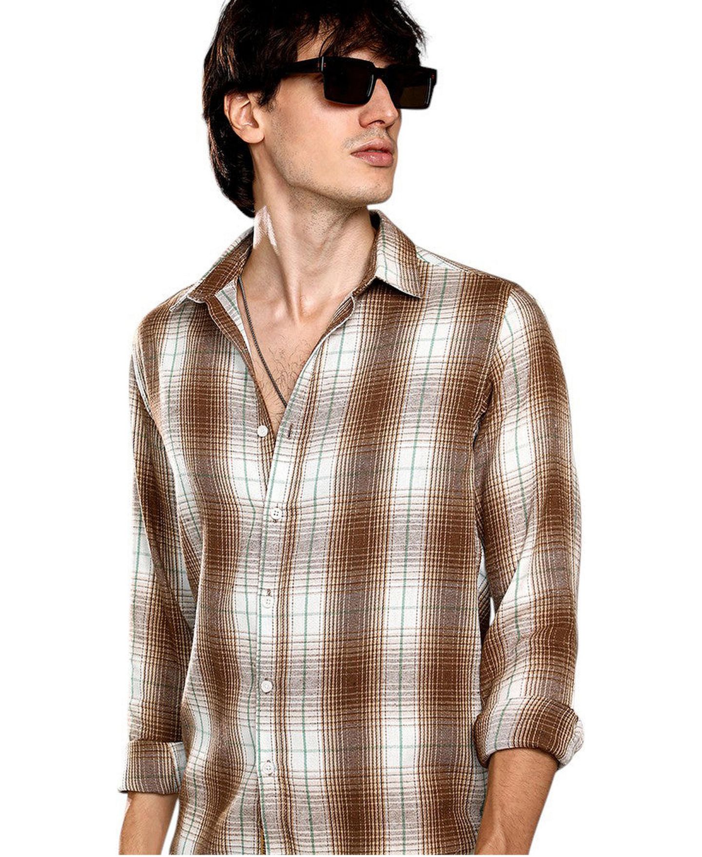Мужская рубашка Cahoot Campus Sutra Chocolate Brown & Cream White Ombre Buffalo Check, цвет: Коричневый — фото 1