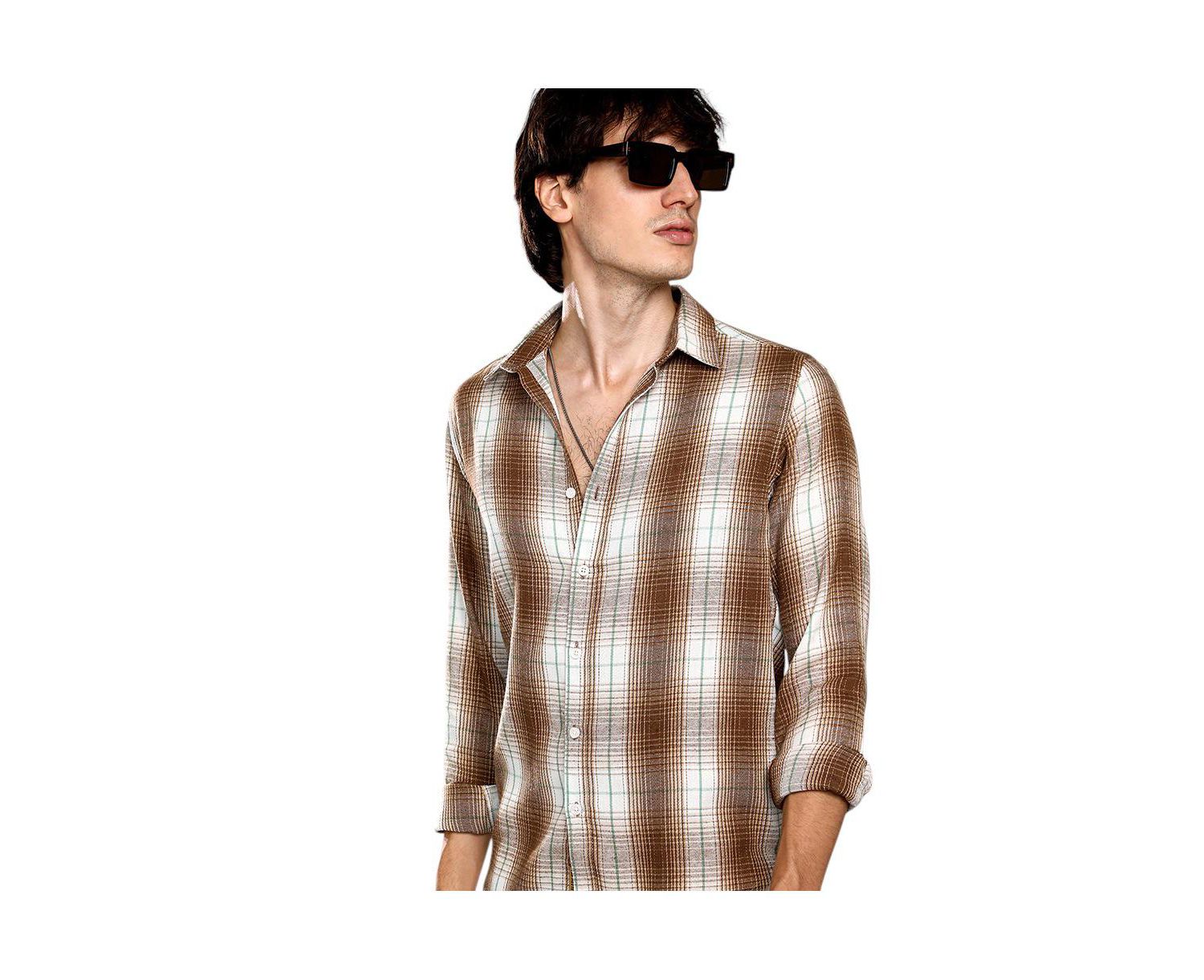 Men's Chocolate Brown & Cream White Ombre Buffalo Check Shirt