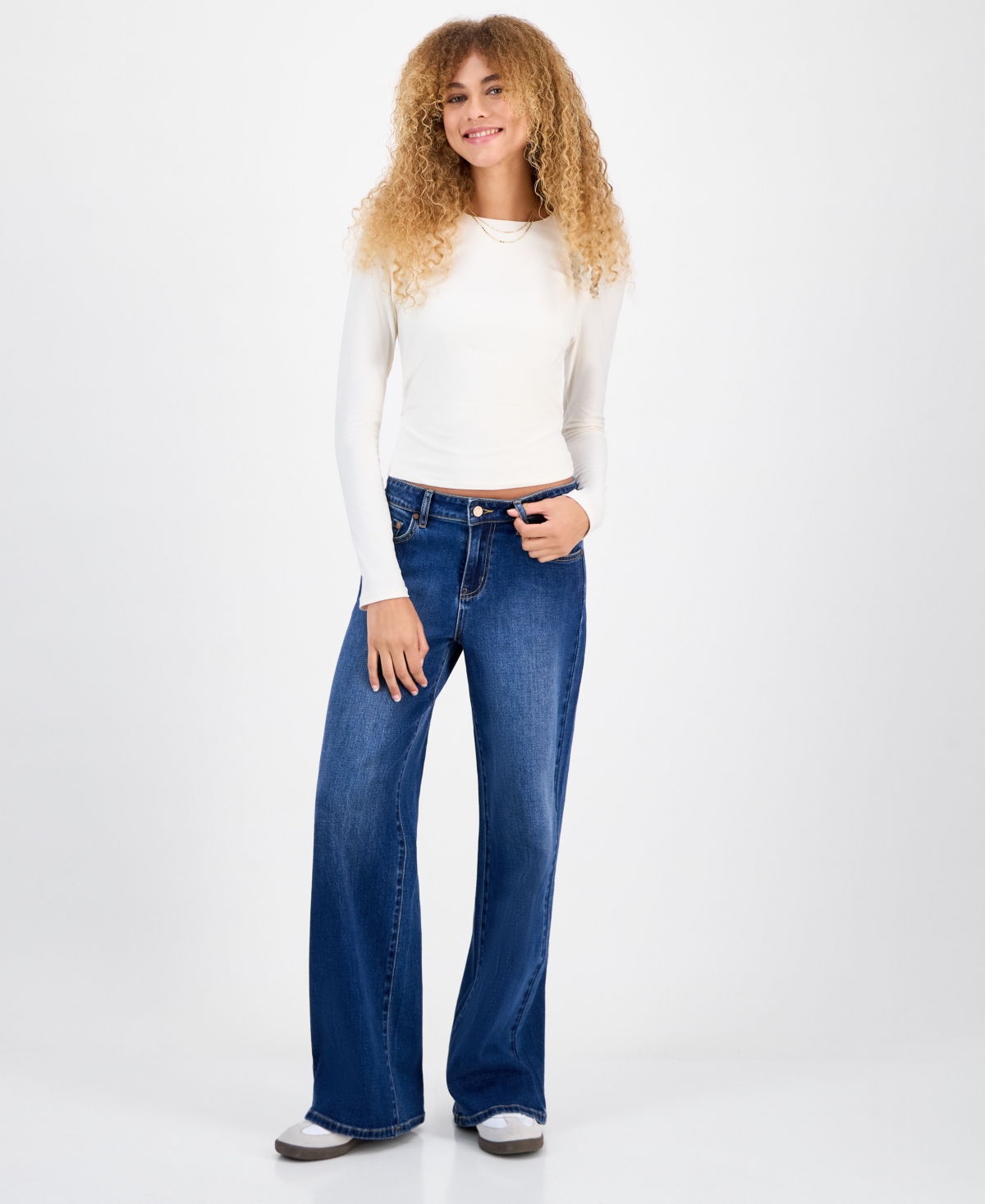 Indigo Rein Juniors' Mid-rise Wide-leg Jeans In Blue