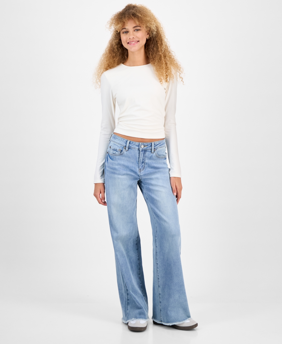 Indigo Rein Juniors' Mid-rise Wide-leg Jeans In Blue