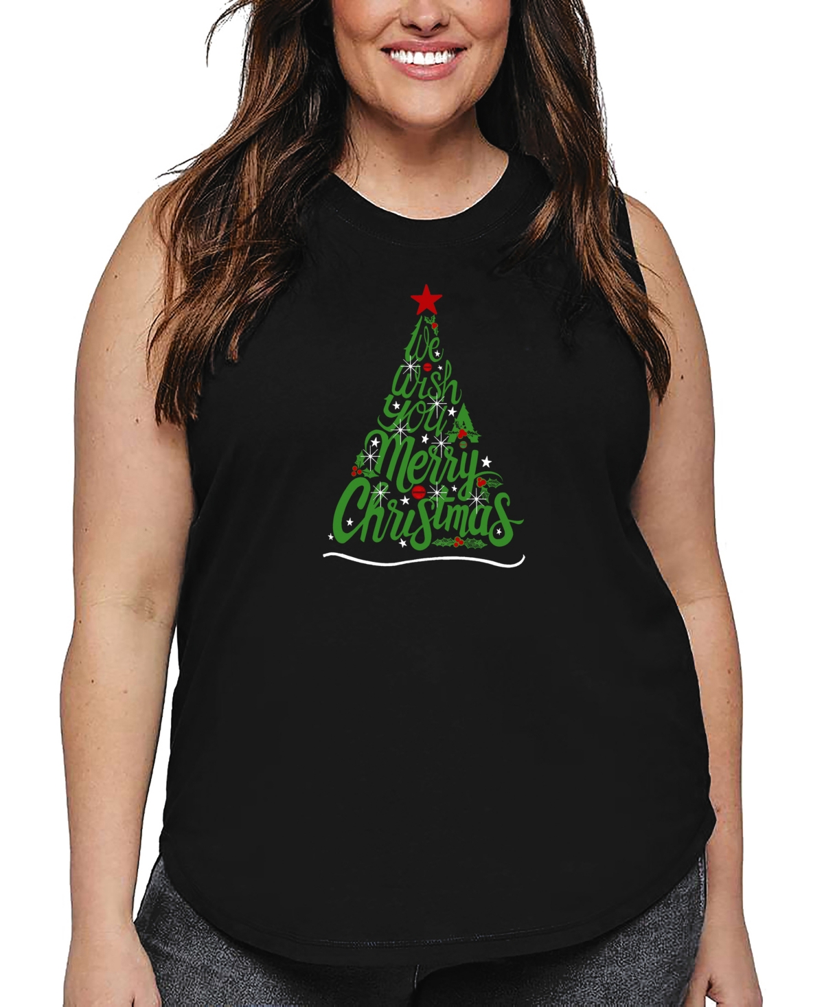 La Pop Art Plus Size Have Yourself A Merry Little Christmas Word Art Tank Top In Black