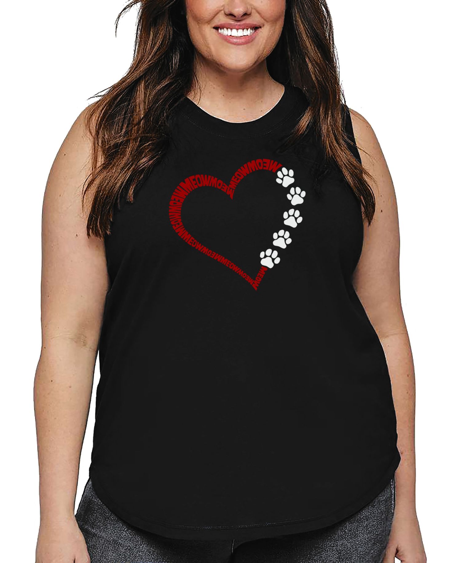 Plus Size Meow Heart Word Art Tank Top