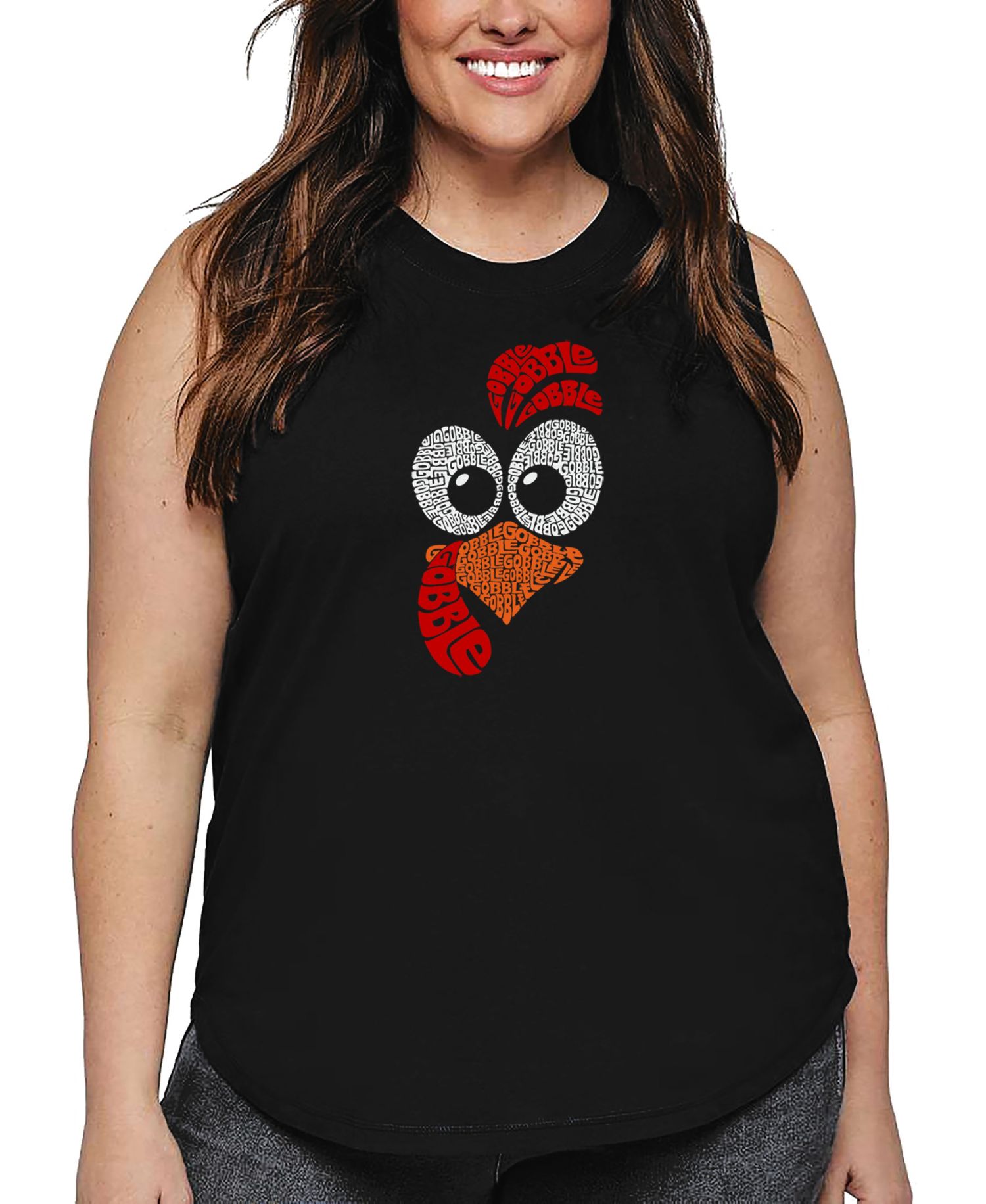 Plus Size Turkey Face Word Art Tank Top