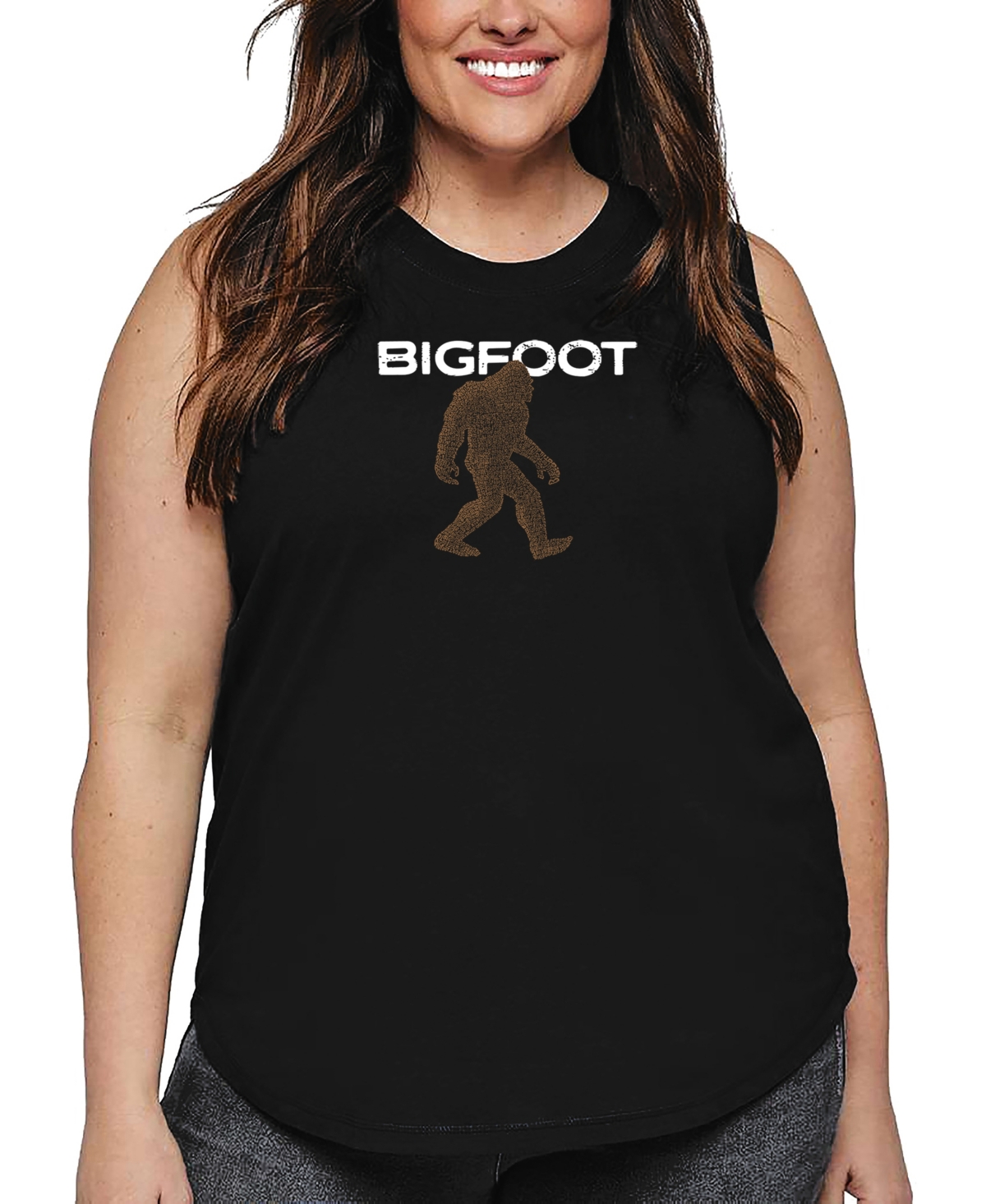 La Pop Art Plus Size Bigfoot Word Art Tank Top In Black