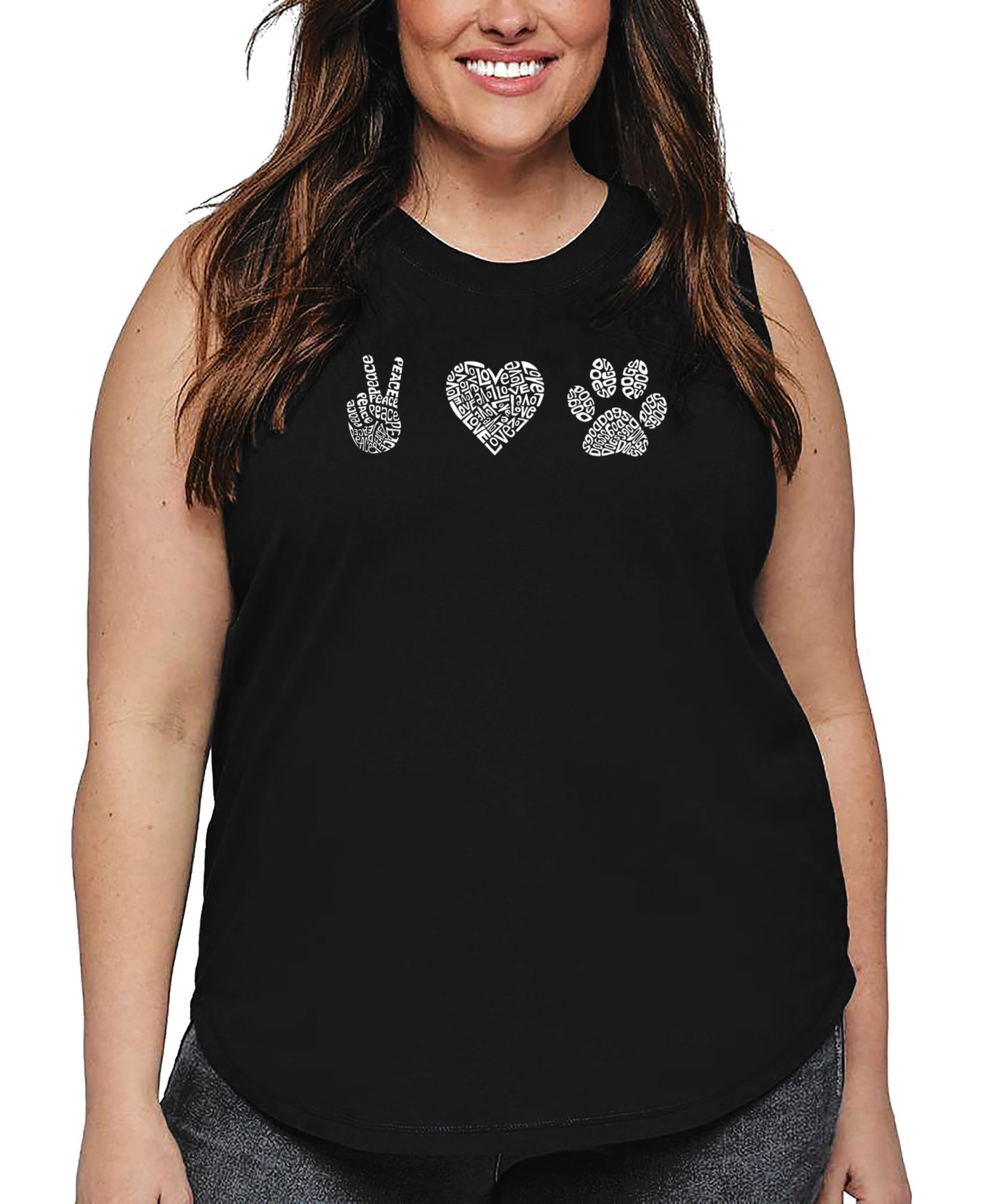 Plus Size Peace Love Dogs Word Art Tank Top
