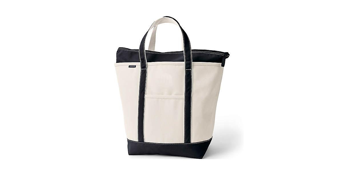 Large Natural 5 Pocket Zip Top Canvas Tote Bag - Natural/rich camel