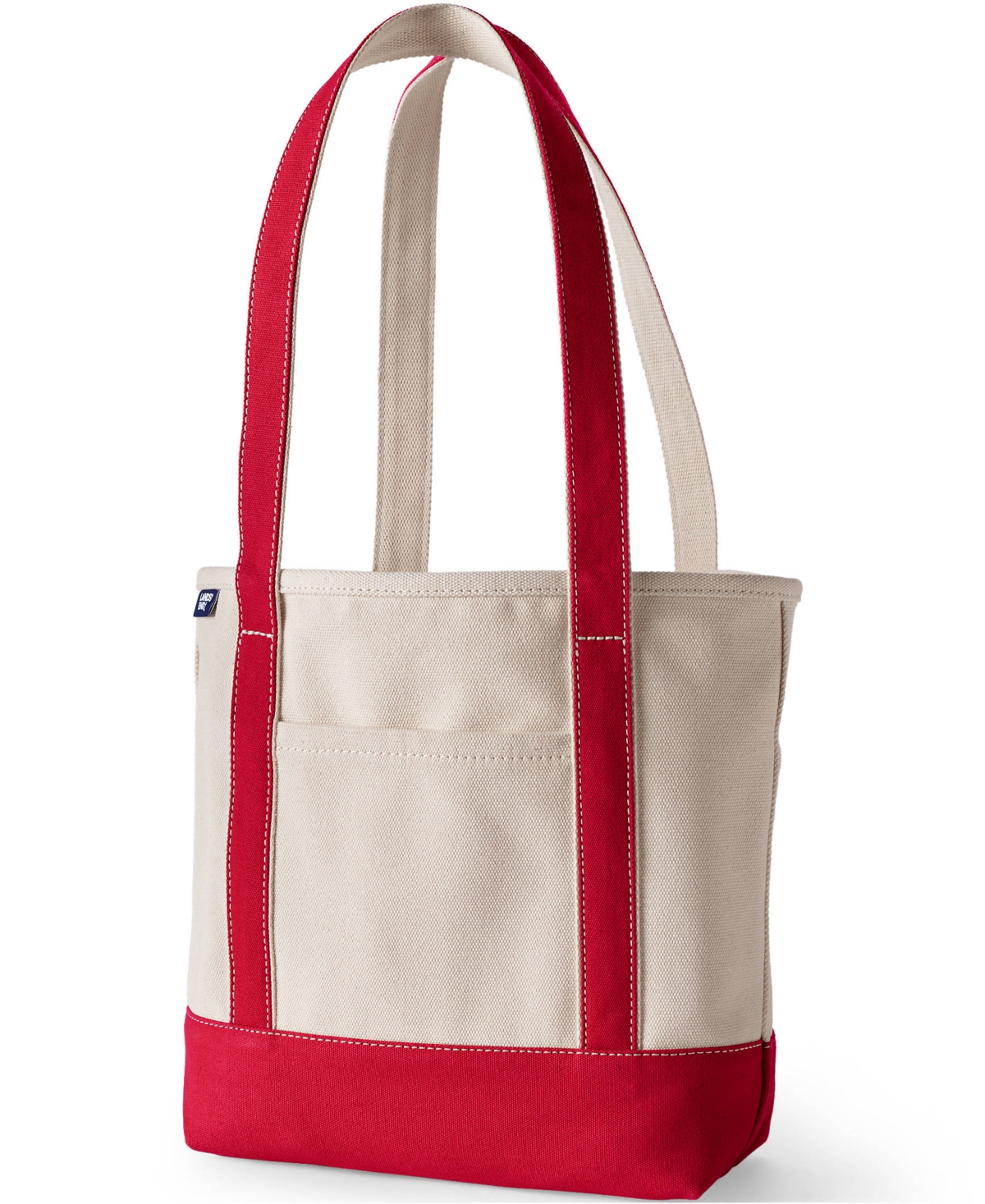 Medium Natural 5 Pocket Open Top Long Handle Canvas Tote Bag - Natural/heritage red