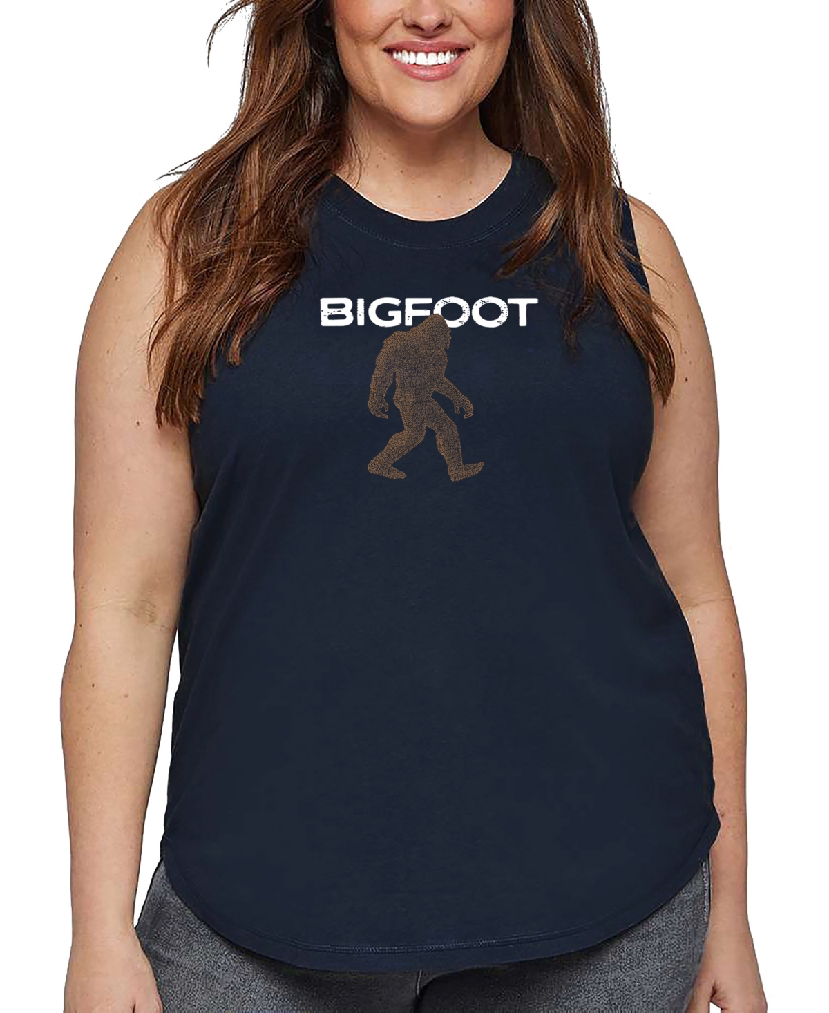 La Pop Art Plus Size Bigfoot Word Art Tank Top In Blue