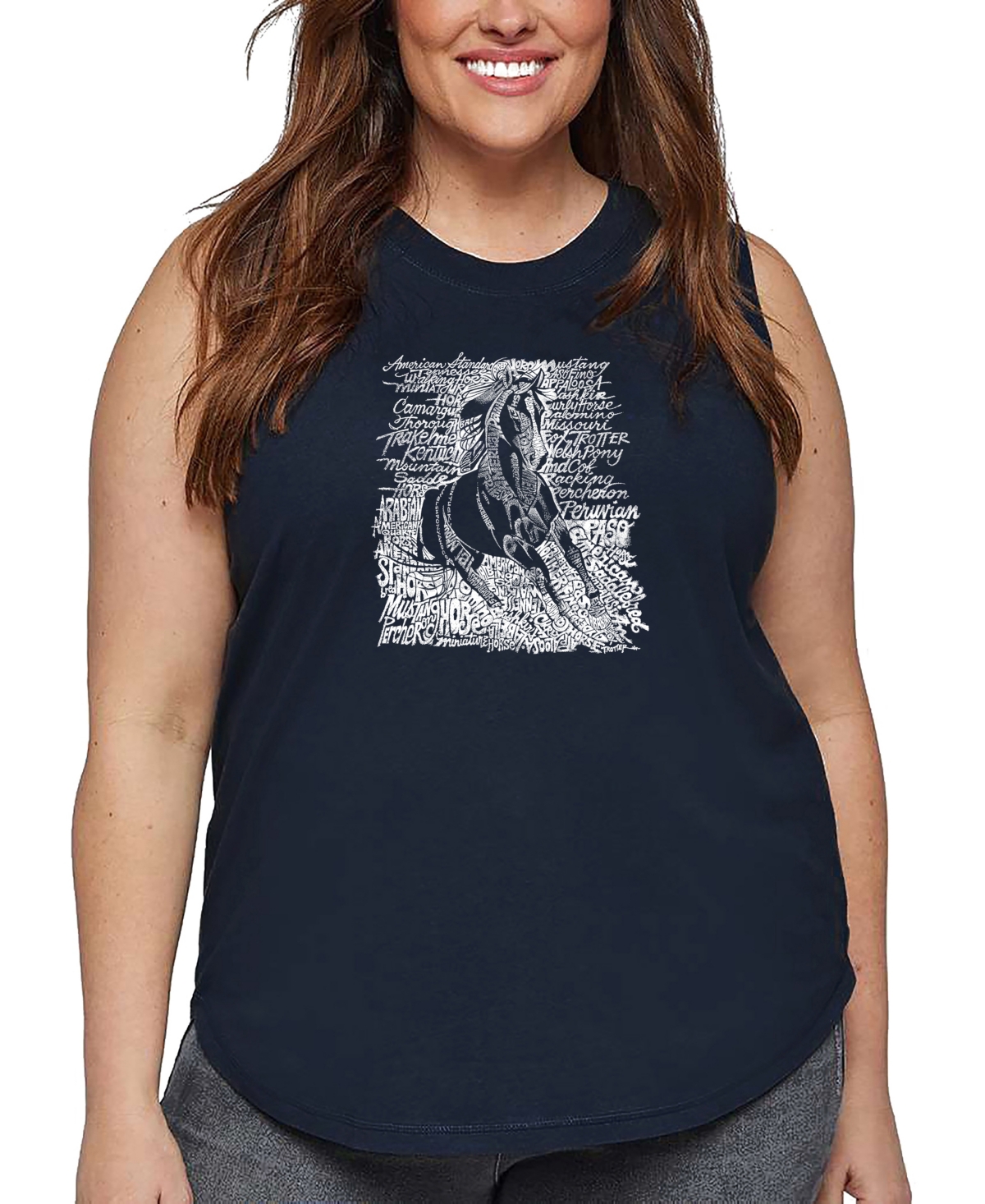 La Pop Art Plus Size Popular Horse Breeds Word Art Tank Top In Blue