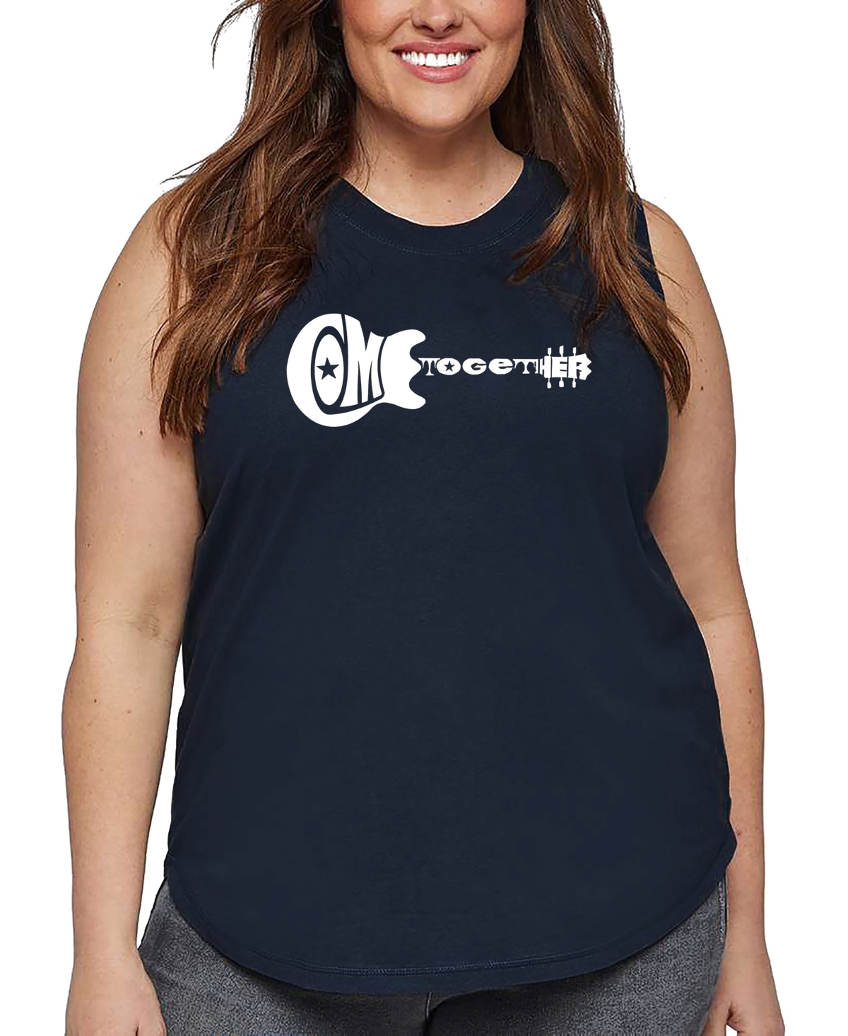La Pop Art Plus Size Come Together Word Art Tank Top In Blue