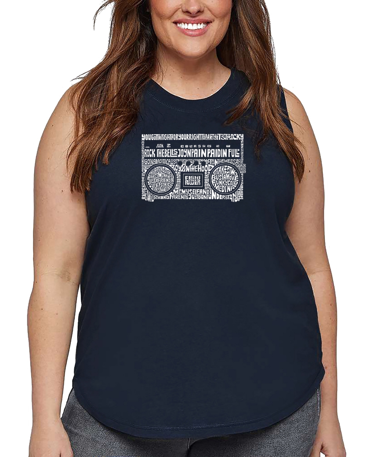 La Pop Art Plus Size Greatest Rap Hits Of The 1980's Word Art Tank Top In Blue