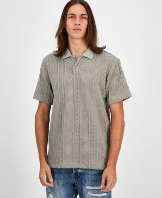 GUESS - Men's Olin Short Sleeve Textured Knit Polo Sweater