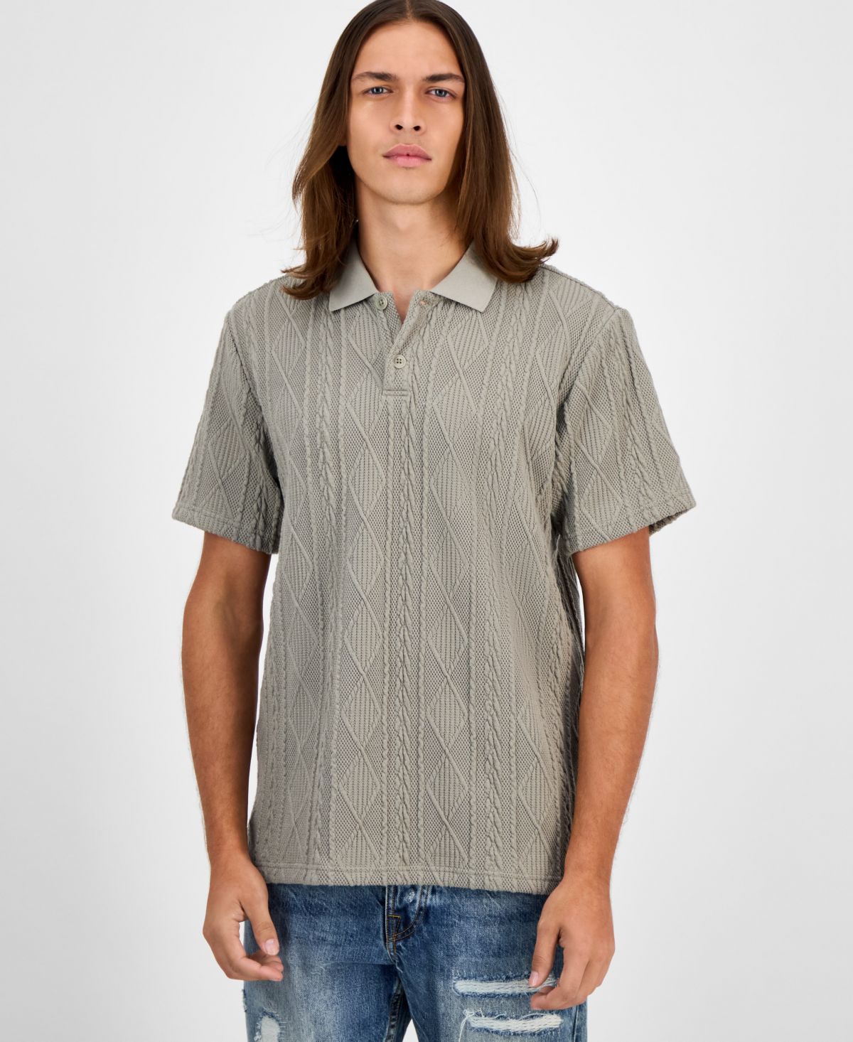 Мужской свитер поло из текстурированной вязки Olin с коротким рукавом