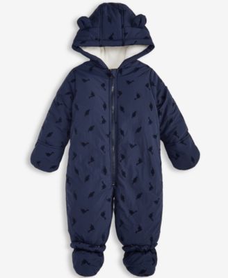 First Impressions - Baby Boys Hooded Dino-Flocked Footed Snowsuit