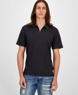 GUESS - Men's Grady Short Sleeve Textured Quarter-Zip Polo Sweater