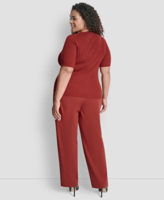 Plus Size Short-Sleeve Button-Detail Sweater 