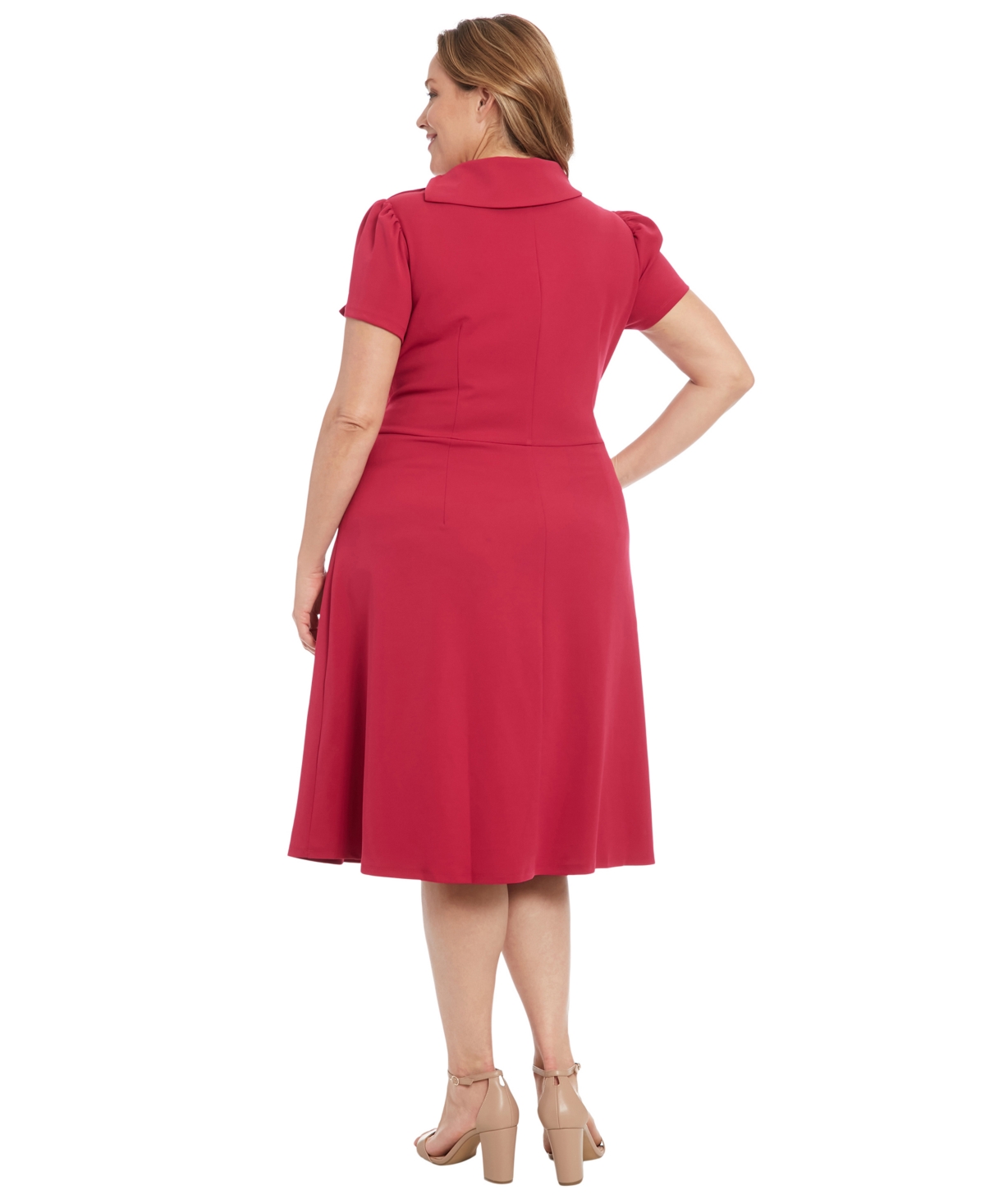 London Times Plus Size Foldover-neck Fit & Flare Dress In Red