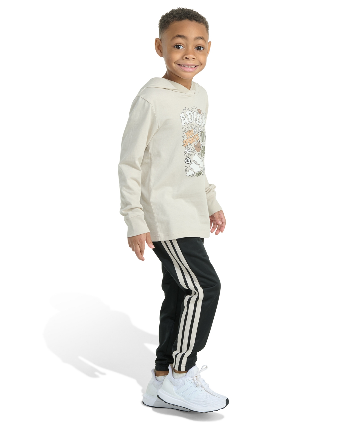 Adidas Originals Toddler And Little Boys 2-piece Long Sleeve Hooded T-shirt And Jogger Pant Set In Neutral