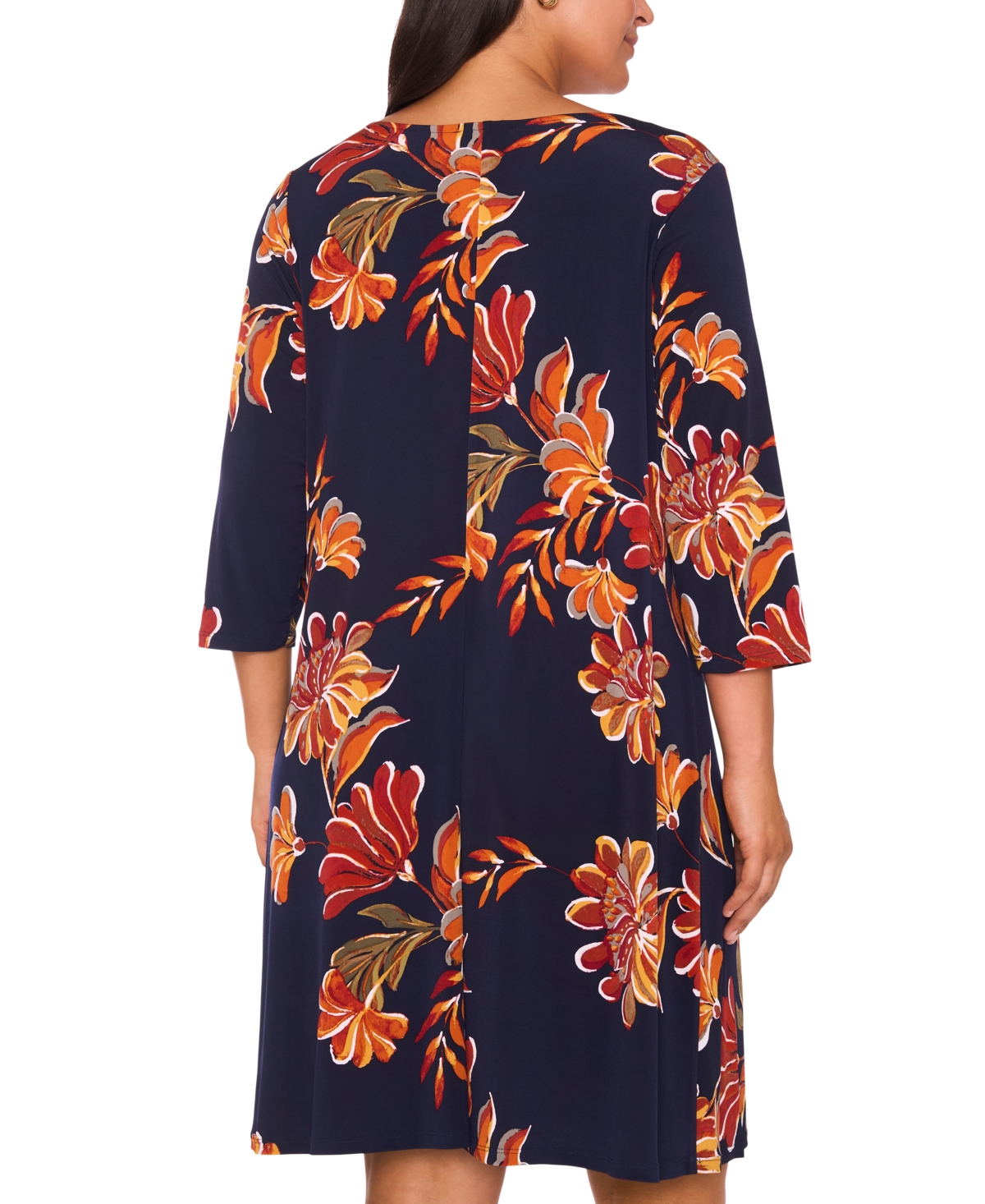 Msk Plus Size 3-ring Shift Knee-length Dress In Blue