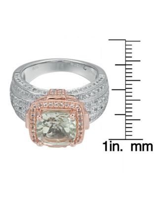 Suzy Levian Two-Tone Sterling Silver Cushion Cut Center Topaz Cocktail Milano Ring