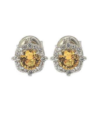 Sterling Silver Sapphire Eccentric Halo Stud Earrings