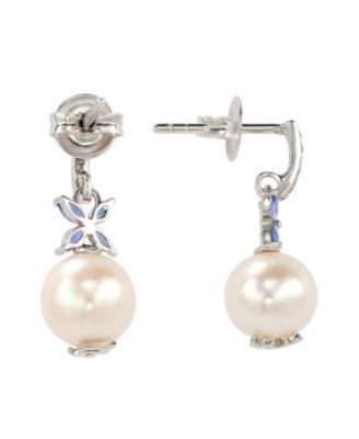 Suzy Levian Sterling Silver Pearl & Sapphire Floral Earrings